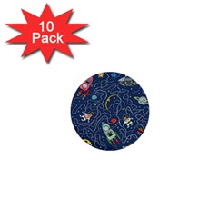 Illustration Cat Space Astronaut Rocket Maze 1  Mini Buttons (10 Pack)  by Ravend