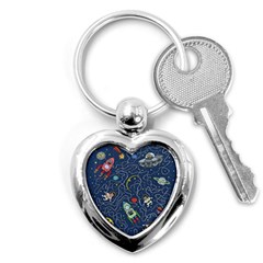 Illustration Cat Space Astronaut Rocket Maze Key Chain (heart) by Ravend