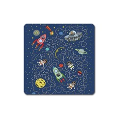 Illustration Cat Space Astronaut Rocket Maze Square Magnet by Ravend