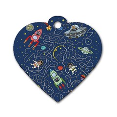 Illustration Cat Space Astronaut Rocket Maze Dog Tag Heart (two Sides) by Ravend