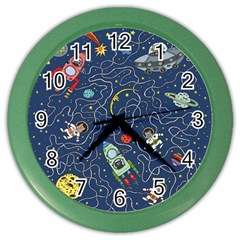 Illustration Cat Space Astronaut Rocket Maze Color Wall Clock by Ravend