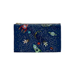 Illustration Cat Space Astronaut Rocket Maze Cosmetic Bag (small) by Ravend