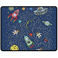 Illustration Cat Space Astronaut Rocket Maze Fleece Blanket (medium)  by Ravend