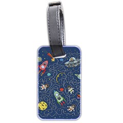 Illustration Cat Space Astronaut Rocket Maze Luggage Tag (two Sides) by Ravend