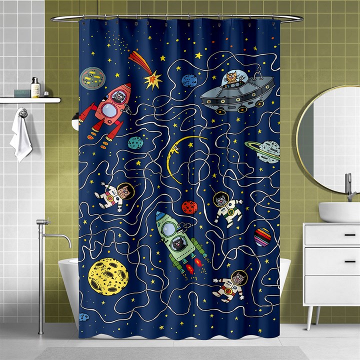 Illustration Cat Space Astronaut Rocket Maze Shower Curtain 48  x 72  (Small) 