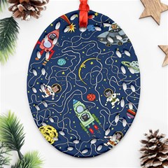 Illustration Cat Space Astronaut Rocket Maze Oval Filigree Ornament (two Sides) by Ravend