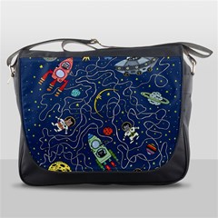 Illustration Cat Space Astronaut Rocket Maze Messenger Bag by Ravend