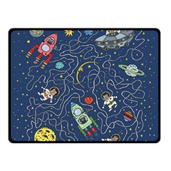 Illustration Cat Space Astronaut Rocket Maze Double Sided Fleece Blanket (small)  by Ravend