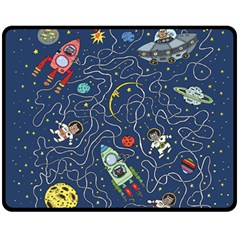 Illustration Cat Space Astronaut Rocket Maze Double Sided Fleece Blanket (medium)  by Ravend