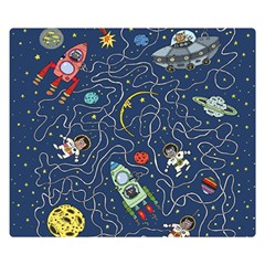 Illustration Cat Space Astronaut Rocket Maze Double Sided Flano Blanket (small)  by Ravend