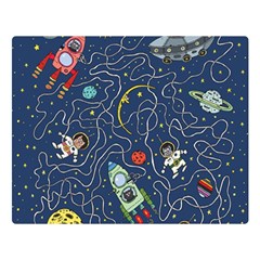 Illustration Cat Space Astronaut Rocket Maze Double Sided Flano Blanket (large)  by Ravend