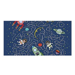 Illustration Cat Space Astronaut Rocket Maze Satin Shawl 45  X 80  by Ravend