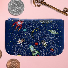 Illustration Cat Space Astronaut Rocket Maze Large Coin Purse by Ravend