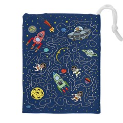 Illustration Cat Space Astronaut Rocket Maze Drawstring Pouch (4xl) by Ravend