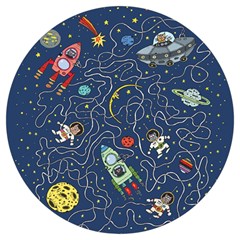 Illustration Cat Space Astronaut Rocket Maze Round Trivet by Ravend