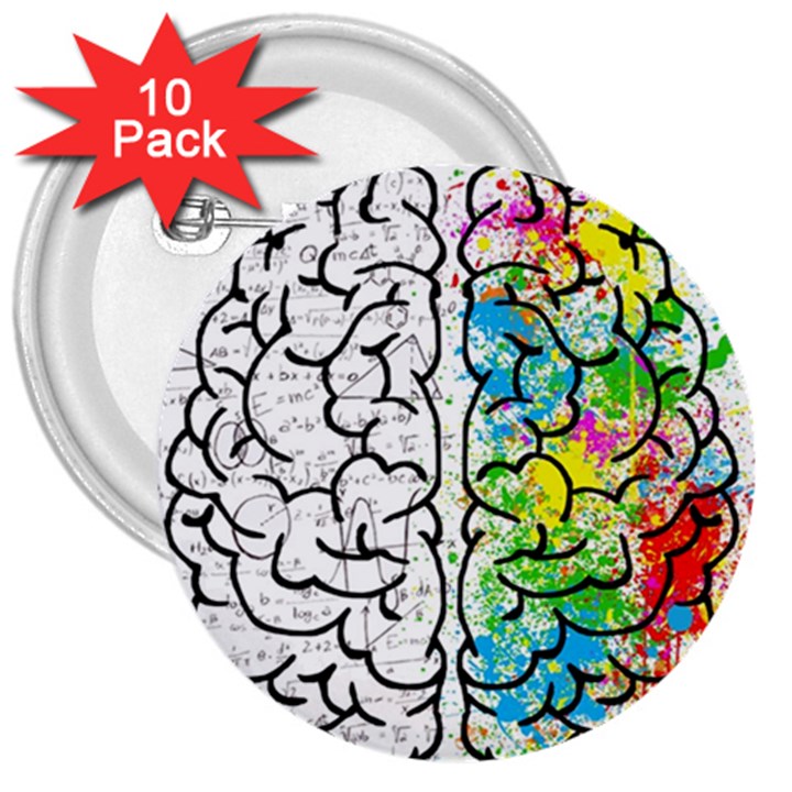 Illustration Brain Mind Psychology Idea Drawing 3  Buttons (10 pack) 