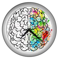 Illustration Brain Mind Psychology Idea Drawing Wall Clock (Silver)