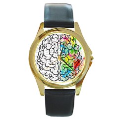 Illustration Brain Mind Psychology Idea Drawing Round Gold Metal Watch