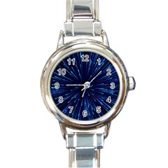 Particle Art Background Blue Round Italian Charm Watch by Ravend