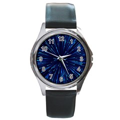 Particle Art Background Blue Round Metal Watch