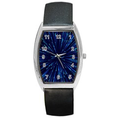 Particle Art Background Blue Barrel Style Metal Watch by Ravend