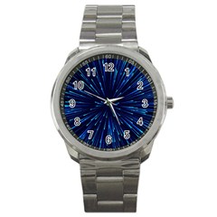 Particle Art Background Blue Sport Metal Watch