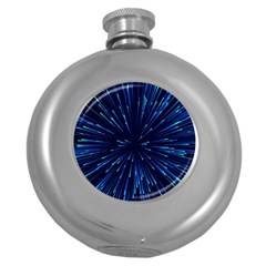 Particle Art Background Blue Round Hip Flask (5 Oz) by Ravend