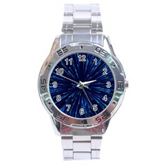 Particle Art Background Blue Stainless Steel Analogue Watch