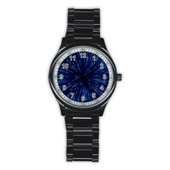 Particle Art Background Blue Stainless Steel Round Watch by Ravend