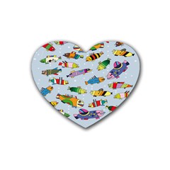 Fish Ocean Sea Water Diving Blue Nature Rubber Heart Coaster (4 Pack) by Ravend