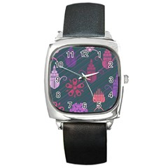 Floral Non Seamless Pattern Square Metal Watch by Ravend