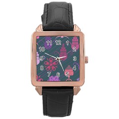 Floral Non Seamless Pattern Rose Gold Leather Watch  by Ravend