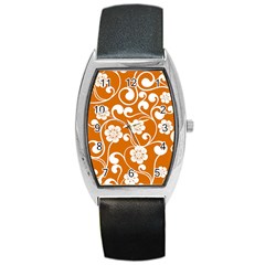 Orange Floral Walls  Barrel Style Metal Watch by ConteMonfrey