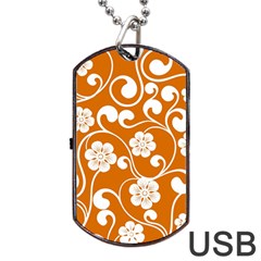 Orange Floral Walls  Dog Tag Usb Flash (one Side) by ConteMonfrey