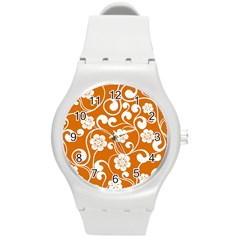 Orange Floral Walls  Round Plastic Sport Watch (m) by ConteMonfrey