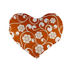 Orange Floral Walls  Standard 16  Premium Heart Shape Cushions by ConteMonfrey