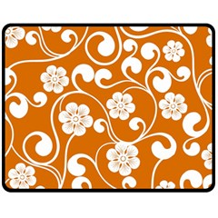 Orange Floral Walls  Double Sided Fleece Blanket (medium)  by ConteMonfrey