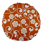 Orange Floral Walls  Large 18  Premium Flano Round Cushions Back