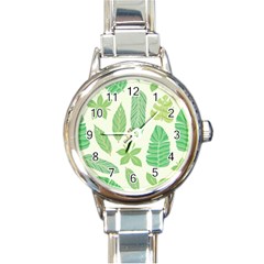 Watercolor Banana Leaves  Round Italian Charm Watch by ConteMonfrey