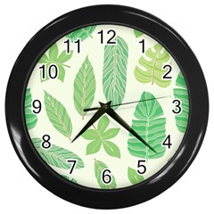 Watercolor Banana Leaves  Wall Clock (black) by ConteMonfrey