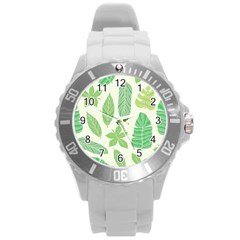 Watercolor Banana Leaves  Round Plastic Sport Watch (l) by ConteMonfrey