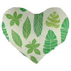 Watercolor Banana Leaves  Large 19  Premium Flano Heart Shape Cushions by ConteMonfrey