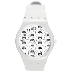 Pattern Retro Italy Cars Classic Round Plastic Sport Watch (m) by danenraven