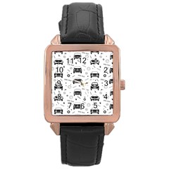 Pattern Retro Italy Cars Classic Rose Gold Leather Watch  by danenraven