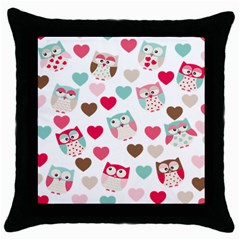 Lovely Owls Throw Pillow Case (black) by ConteMonfrey