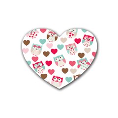 Lovely Owls Rubber Heart Coaster (4 Pack) by ConteMonfrey