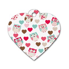 Lovely Owls Dog Tag Heart (one Side) by ConteMonfrey