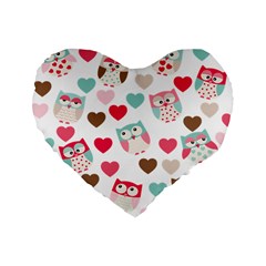 Lovely Owls Standard 16  Premium Heart Shape Cushions by ConteMonfrey