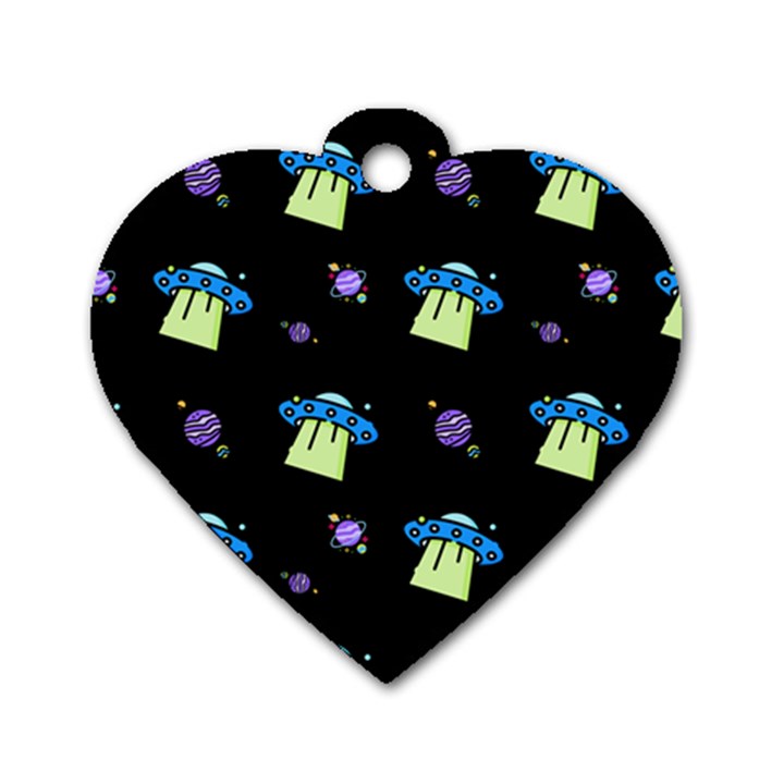 Illustration Cosmos Cosmo Rocket Spaceship -ufo Dog Tag Heart (One Side)