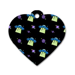 Illustration Cosmos Cosmo Rocket Spaceship -ufo Dog Tag Heart (two Sides) by danenraven